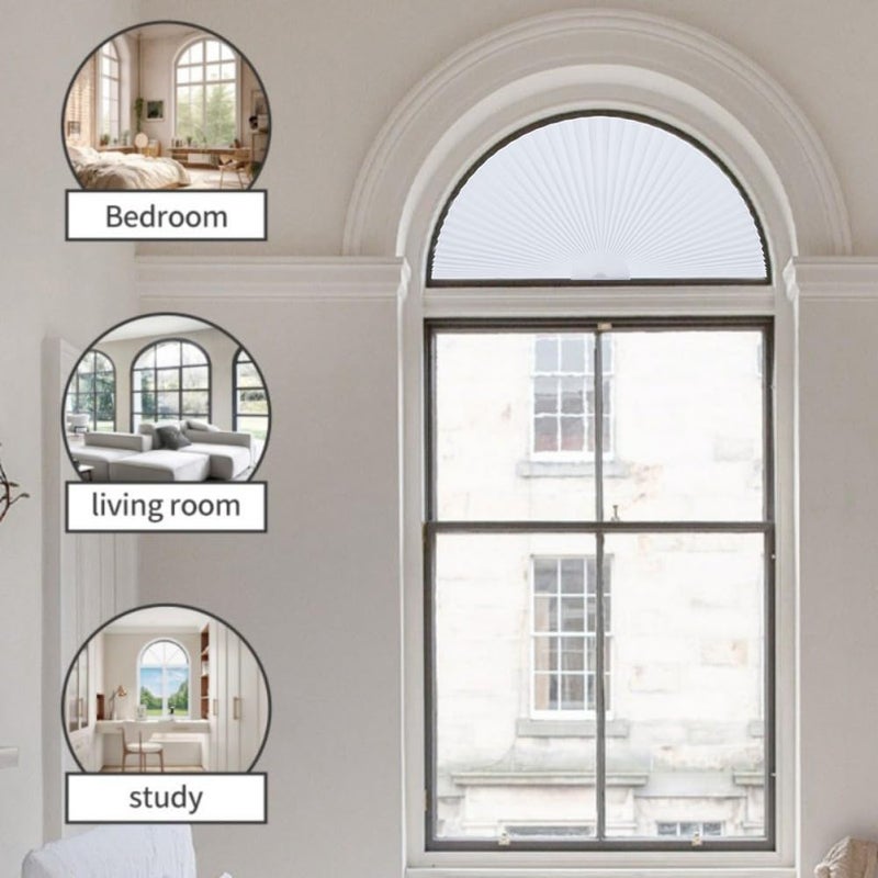 Maritown Arch Window Shade Radius 18 inch Half Circle Arched Non-Woven Stick on Cut to Size self Adhesive Light Filtering Half Moon Round Window Covering Pleated Blinds for Front Door - Image 4