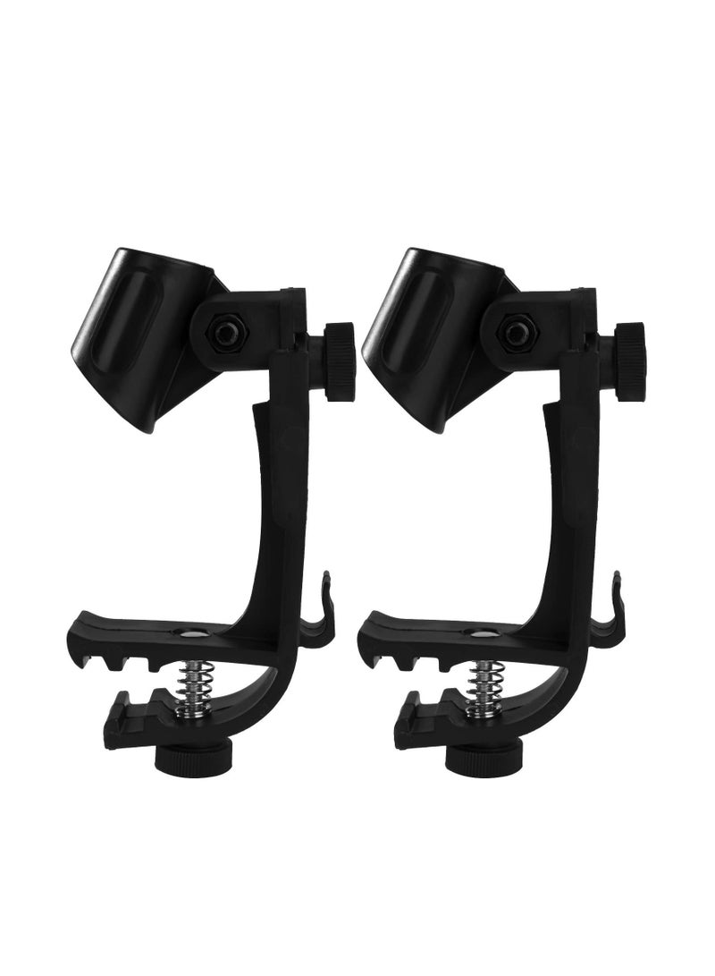 SOLARAE مشابك ميكروفون الطبول، حامل ميكروفون بلاستيكي قابل للتعديل ومضاد للصدمات، حامل مثبت على الحافة، نابض، مضاد للصدأ، صديق للبيئة، لأي ميكروفون محمول بثبات، 1 زوج (أسود) - Image 1