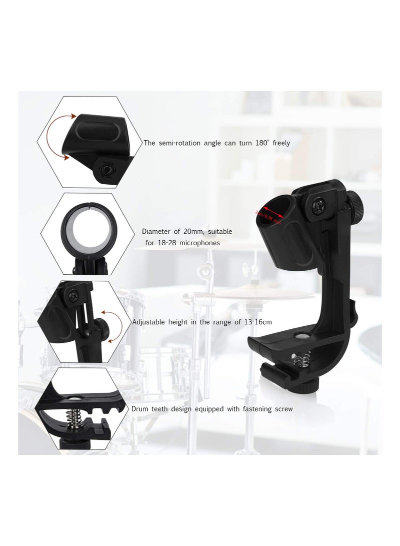 SOLARAE مشابك ميكروفون الطبول، حامل ميكروفون بلاستيكي قابل للتعديل ومضاد للصدمات، حامل مثبت على الحافة، نابض، مضاد للصدأ، صديق للبيئة، لأي ميكروفون محمول بثبات، 1 زوج (أسود) - Image 2