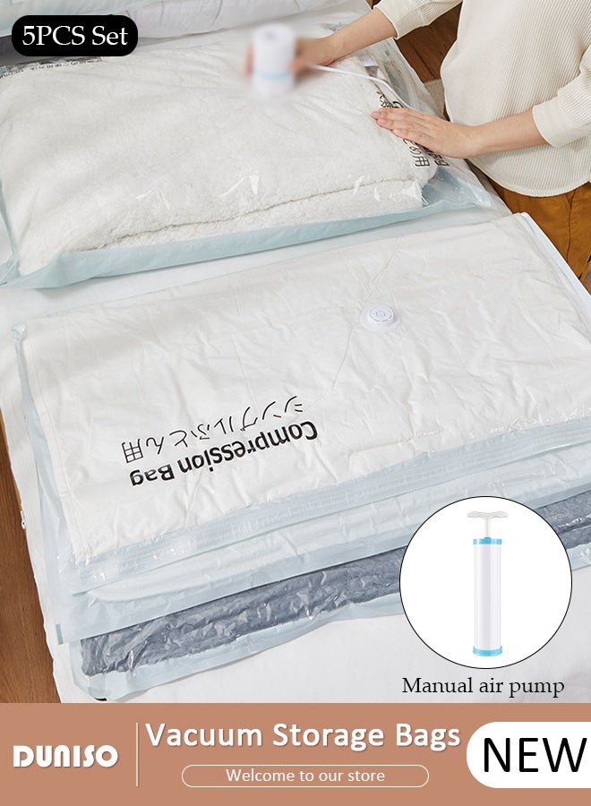 DUNISO 5 Pack Vacuum Storage Bags Reusable Vacuum Seal Storage Bags with Compression Bags Pump Space Saver Bags Home Packing Organizers for Blankets, Comforters, Pillows, Clothes Storage（100*80cm） - Image 1