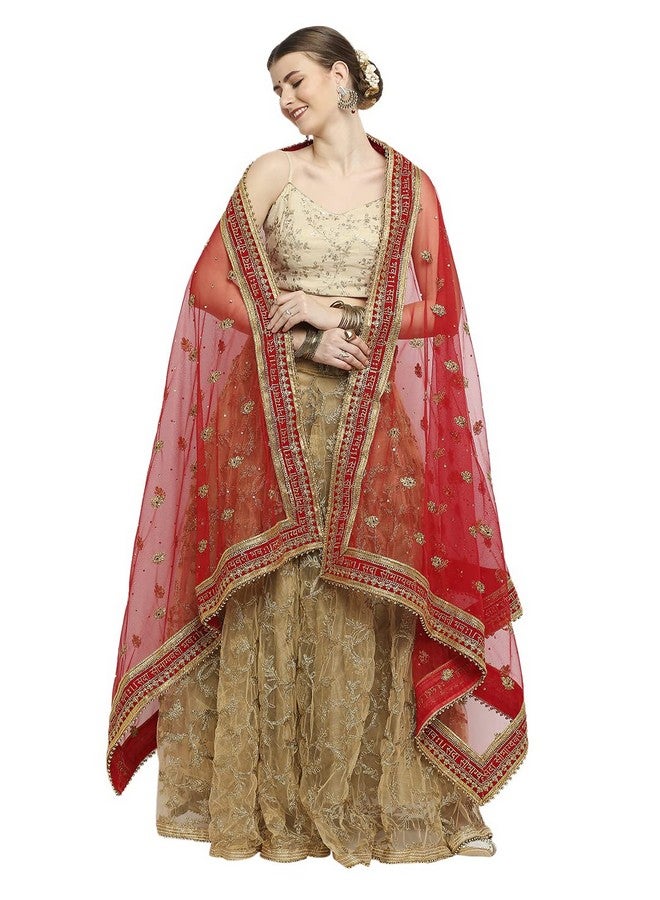 DUPATTA BAZAAR Women's Red Bridal Sada Saubhagyawati Bhav Net Dupatta - Image 1