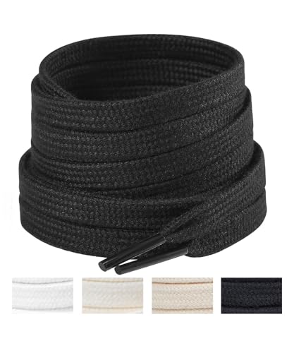 Handshop Wide Flat Athletic Shoelaces 5/16"(2 Pair) - Shoe Laces for Sneakers and Casual Shoes Replacements Black 40 inch (100cm) - Image 1