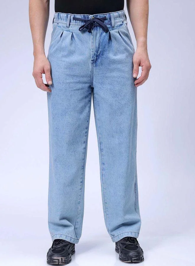 Men Relaxed Fit Solid Mid-Rise Denim Joggers