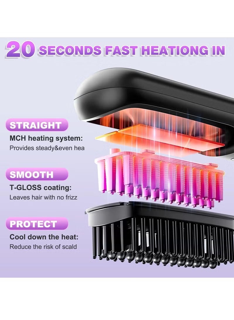 Cordless Hair Straightener Brush, 3 Speed Adjustment Mode, Rechargeable, Compact and Travel-Friendly with LED Display, Anti-Scald Mini Hot Straightening Comb for Women (Black) - Image 4