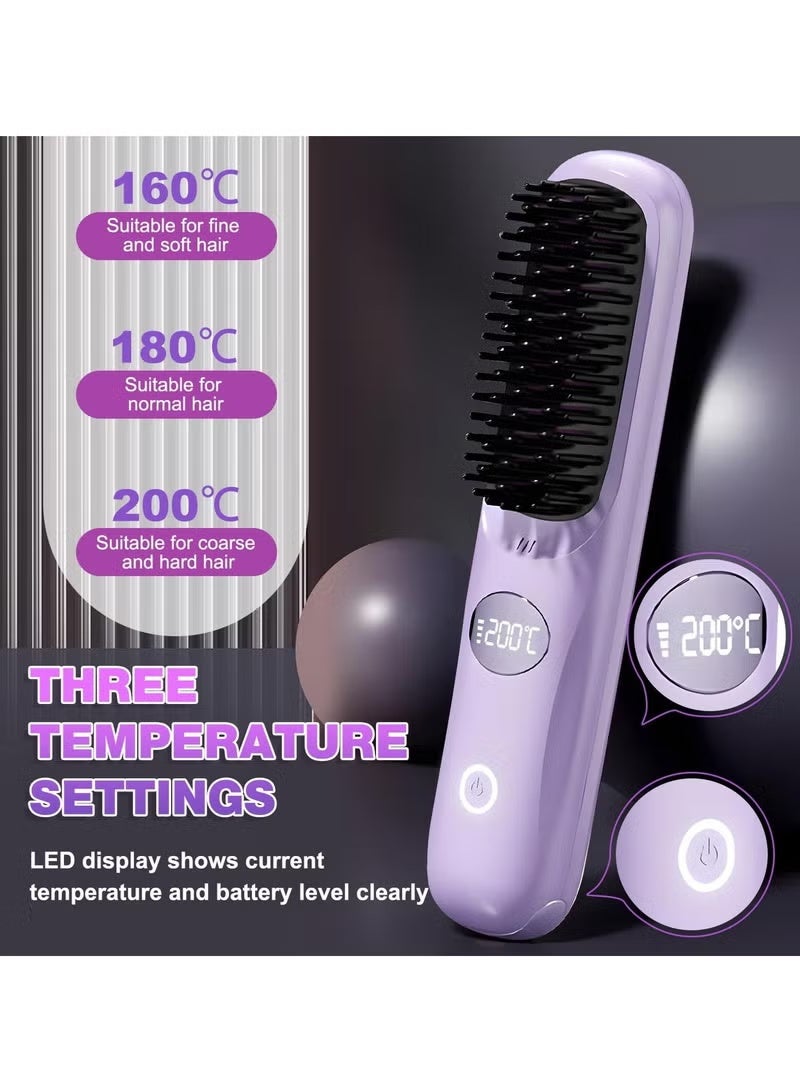 Cordless Hair Straightener Brush, 3 Speed Adjustment Mode, Rechargeable, Compact and Travel-Friendly with LED Display, Anti-Scald Mini Hot Straightening Comb for Women (Black) - Image 2