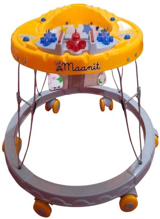 Maanit Musical Baby Walker for 6-24 Months - 2 in1 Walker for Kids, 6-Wheel Adjustable Foldable Infant Walker with Cushioned Seat, 360° Rotating Wheels - Lightweight Safe Learning Walker for Toddlers (Yellow) - Image 1