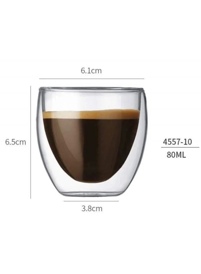 Beauenty Double Walled Glasses for Espresso Coffee Turkish Tea Espresso Coffee Cups 80 ml Set of 6 pcs - Image 3