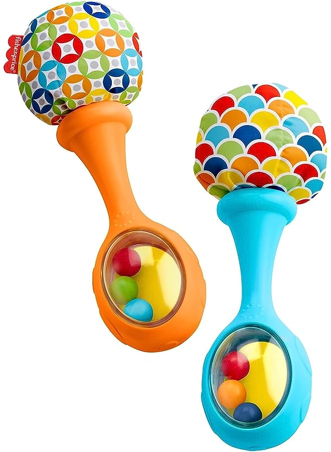 IAF Toys Rattle 'n Rock Maracas, Set of 2 Soft Musical Instruments for Babies 3+ Months, Blue & Orange - Image 1