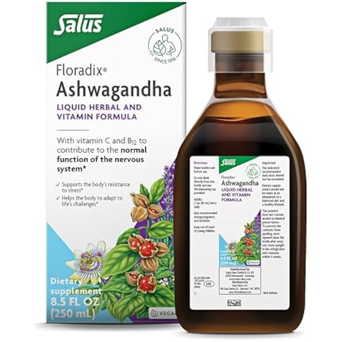 Floradix Ashwagandha Liquid Herbal & Vitamin Formula - Herbal Supplement with Ashwagandha Extract, Vitamin C, B12 & More - for Stress Support - Gentle to Digest - Vegan & Non-GMO - 8.5 fl oz - Image 1