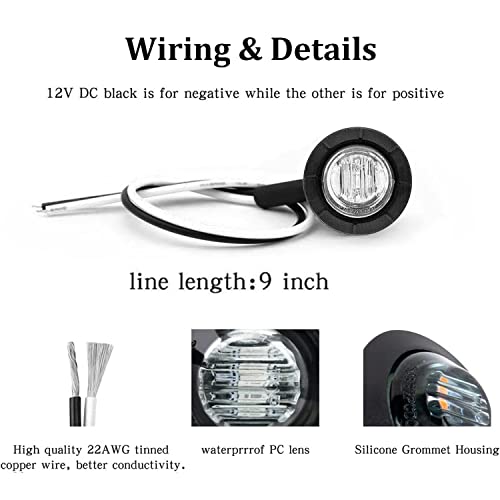 FXC ضوء مؤشر جانبي دائري LED شفاف FXC 10x 3/4" للواجهة والخلف والجانب للشاحنات والسيارات والحافلات والمقطورات والفانات والقوافل والقوارب، ضوء خلفي وكبح (أبيض، 12 فولت) - Image 4