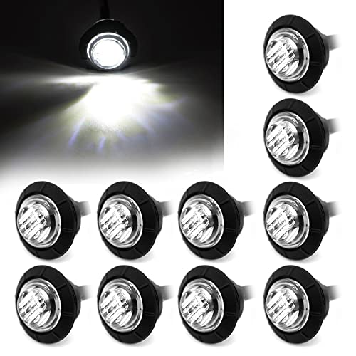 FXC ضوء مؤشر جانبي دائري LED شفاف FXC 10x 3/4" للواجهة والخلف والجانب للشاحنات والسيارات والحافلات والمقطورات والفانات والقوافل والقوارب، ضوء خلفي وكبح (أبيض، 12 فولت) - Image 1