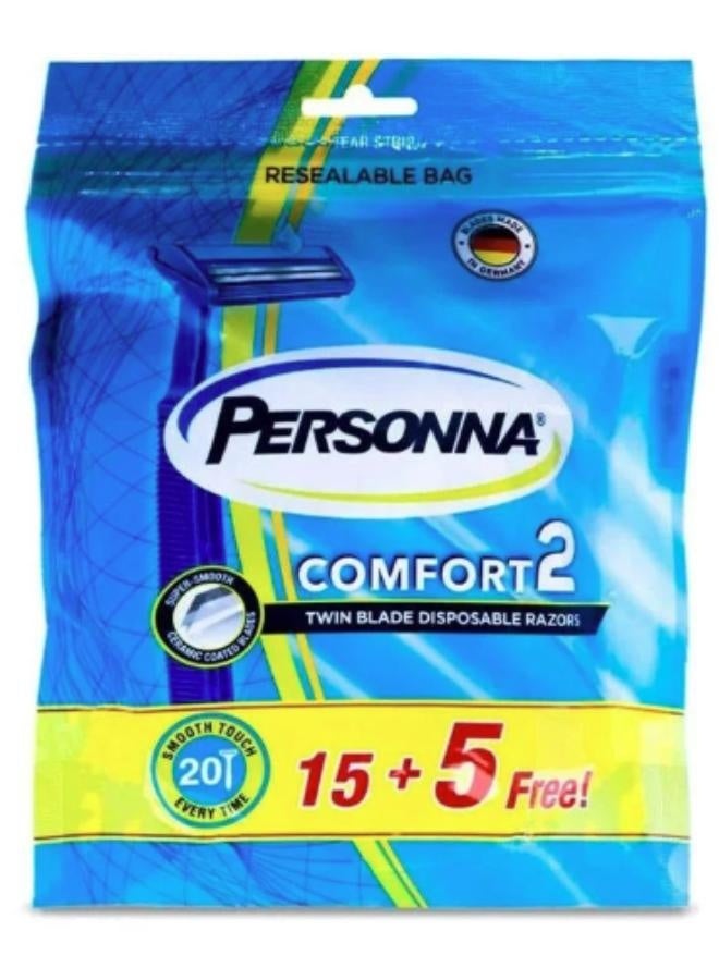 برسونا بيرسونا كمفورت 2 شفرات حلاقة للرجال 15+5 حبة