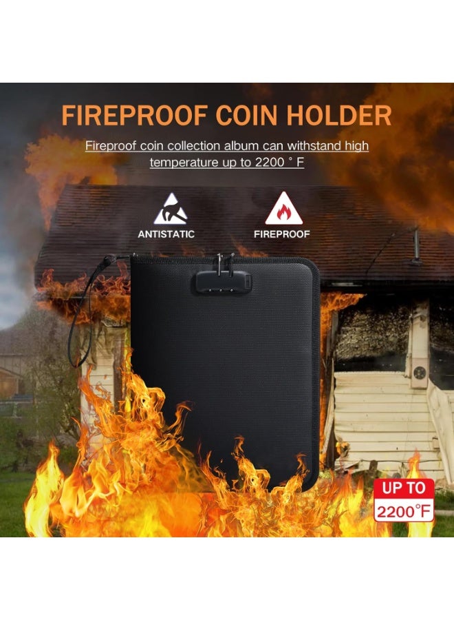 Fireproof Coin Collection Album with Lock, Coin Storage Collecting Organizer for Pennies, Bill, Tokens, Badges, 400 Pockets, 36 Currency Sleeves, Password Protected - Image 2