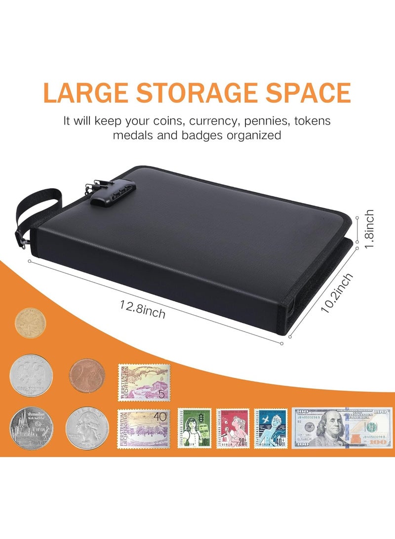Fireproof Coin Collection Album with Lock, Coin Storage Collecting Organizer for Pennies, Bill, Tokens, Badges, 400 Pockets, 36 Currency Sleeves, Password Protected - Image 5