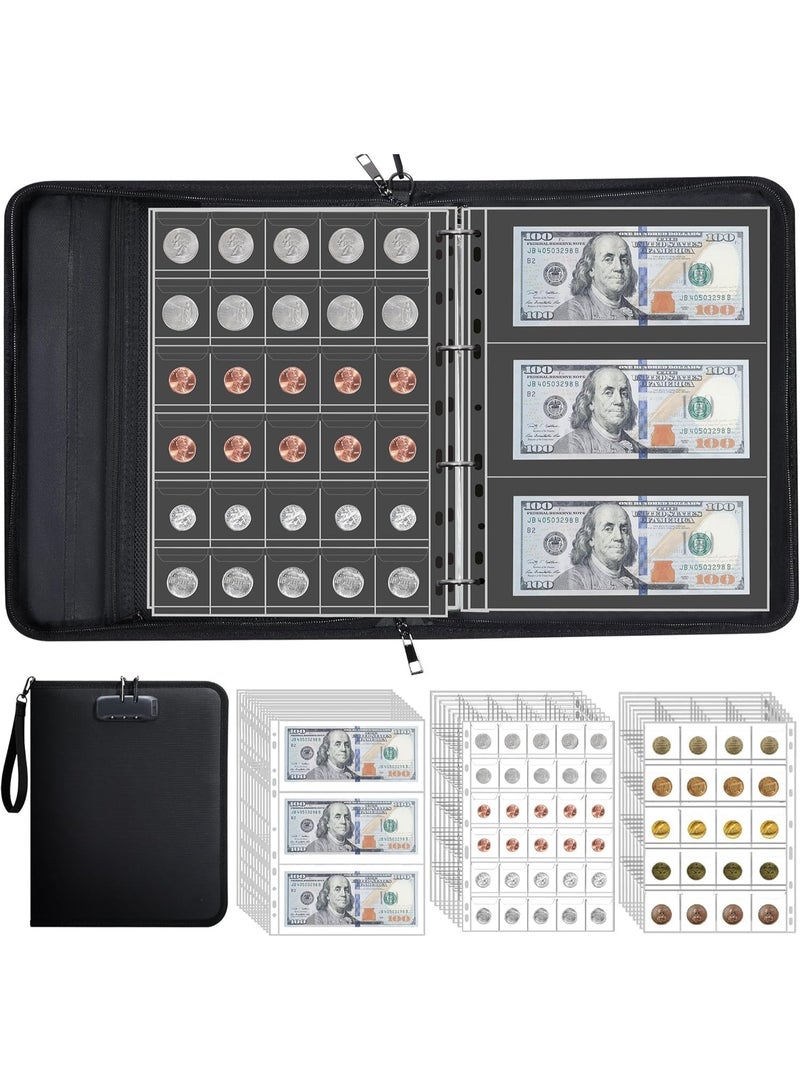 Fireproof Coin Collection Album with Lock, Coin Storage Collecting Organizer for Pennies, Bill, Tokens, Badges, 400 Pockets, 36 Currency Sleeves, Password Protected - Image 1