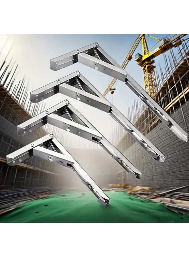 4pcs F Type 10 Inch Heavy Duty Stainless Steel Folding Shelf Brackets Adjustable Height - Image 2