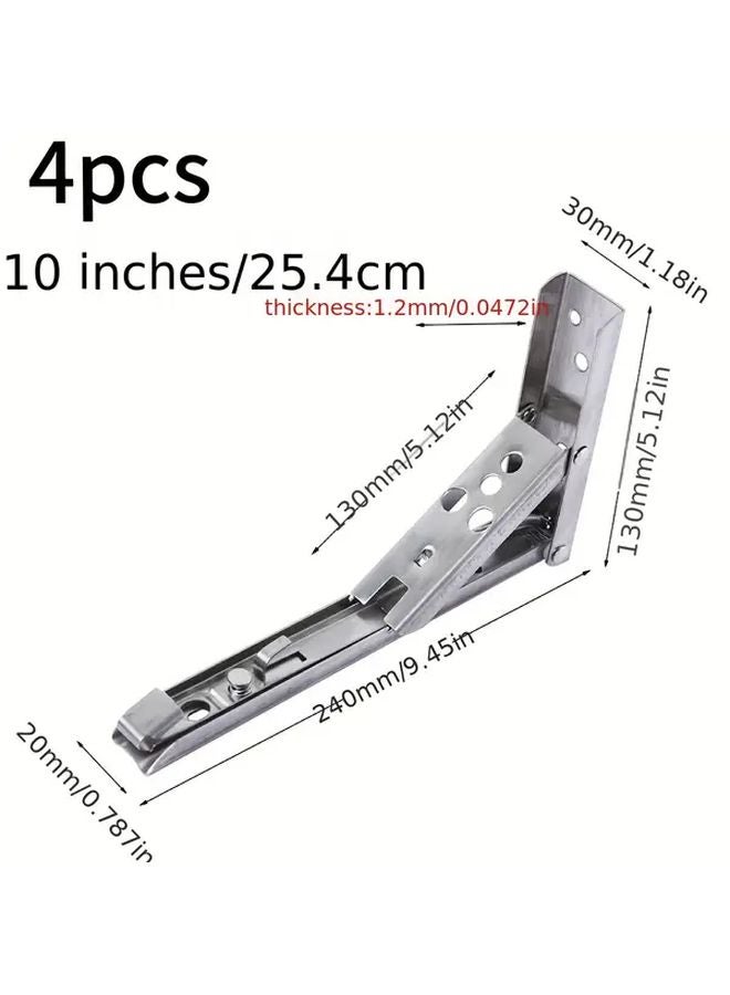 4pcs F Type 10 Inch Heavy Duty Stainless Steel Folding Shelf Brackets Adjustable Height - Image 1