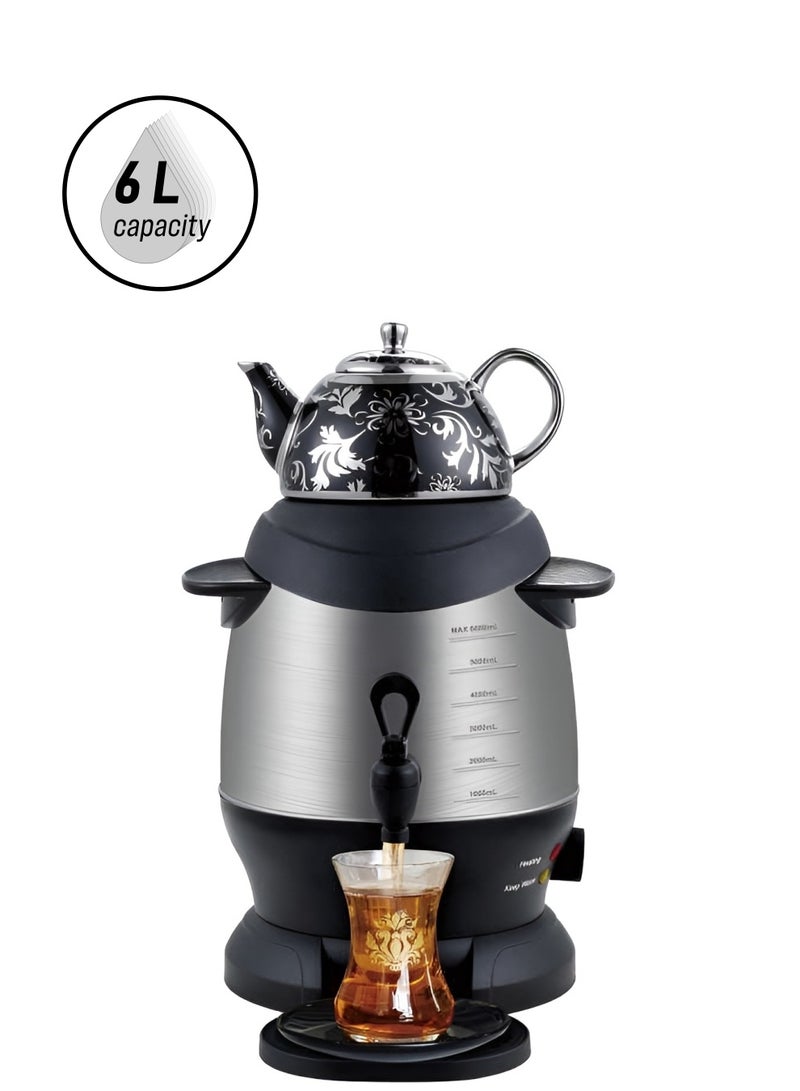 Electric Samovar Tea Maker Black Ceramic Enamel Electric Kettle with Thermostat, 6L Water Kettle Ideal for Brewing Traditional Tea, Heating Water, and Preparing Hot Beverages - Image 1