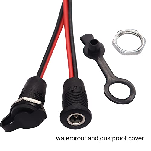 weideer 5Pcs 10A DC-099 DC Power Jack Cord Socket 5.5x2.1MM Threaded Female Mount Connector Adapter with 15CM 20AWG Pre-soldered Wires Waterproof Cover Cap K-078 - Image 3