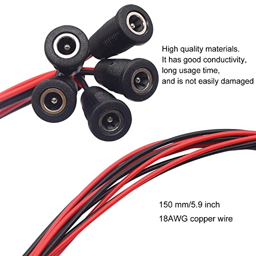 weideer 5Pcs 10A DC-099 DC Power Jack Cord Socket 5.5x2.1MM Threaded Female Mount Connector Adapter with 15CM 20AWG Pre-soldered Wires Waterproof Cover Cap K-078 - Image 2