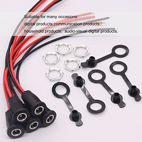 weideer 5Pcs 10A DC-099 DC Power Jack Cord Socket 5.5x2.1MM Threaded Female Mount Connector Adapter with 15CM 20AWG Pre-soldered Wires Waterproof Cover Cap K-078 - Image 5