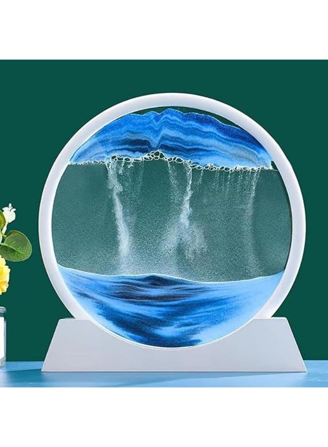 الساعة الرملية لوحة فنية للرمال المتحركة من زجاج دائري ثلاثي الأبعاد بتصميم الجبال ، ديكورلسطح المكتب والمنزل - Image 4