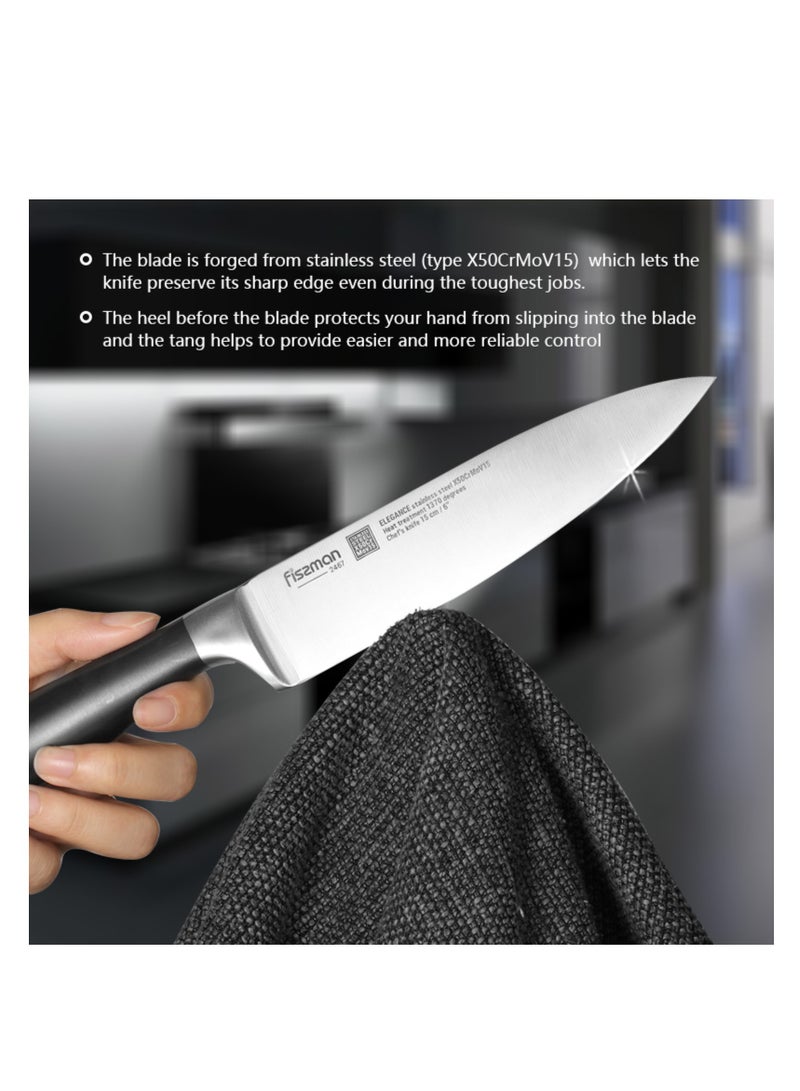 Fissman Chef Knife 6'' Kitchen Knife Ultra Sharp, German High Carbon Stainless Steel Knife Elegance Series, Professional Kitchen Knife, Ergonomic Handle for Home, Kitchen, Restaurant - Image 5