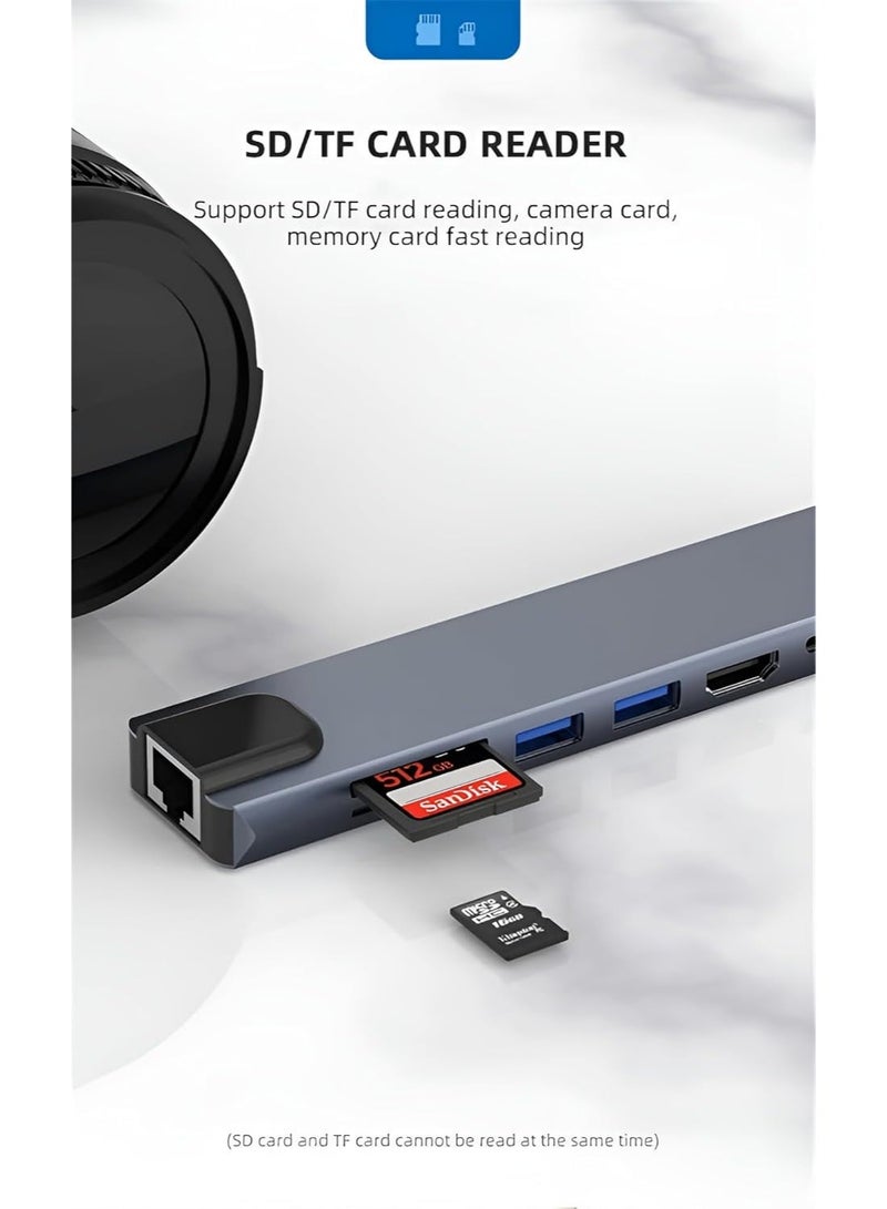 Zero 8-in-1 Type-C to HDTV Electronic Adapter with TJ45 + TF/SD Reader + 2 USB Ports and Type C PD – Compatible with PC, Phones and Tablets – 4K Resolution - Image 3