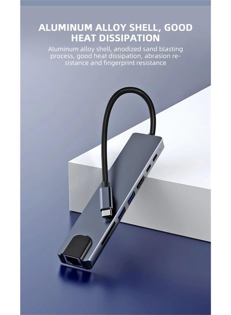 Zero 8-in-1 Type-C to HDTV Electronic Adapter with TJ45 + TF/SD Reader + 2 USB Ports and Type C PD – Compatible with PC, Phones and Tablets – 4K Resolution - Image 2