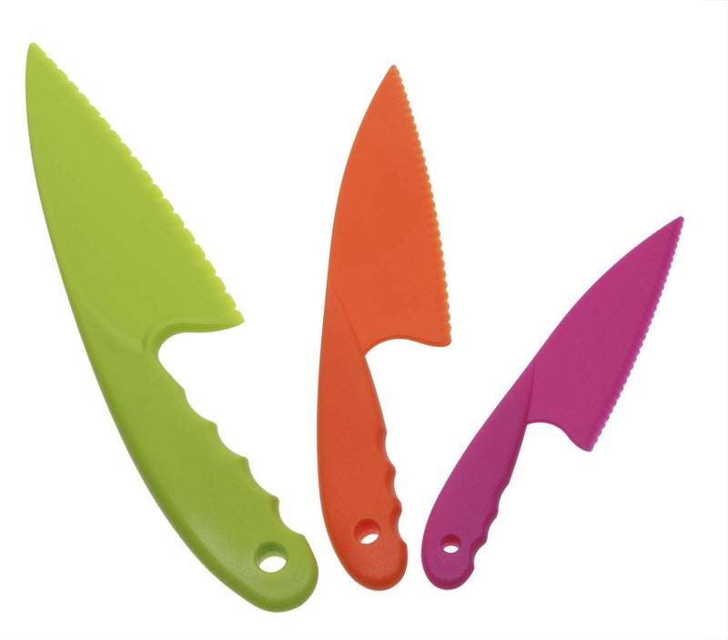 PENTA ANGEL 3 Colors Plastic Knife Set 3 Sizes Nylon Knife Safety Cooking Chef Knives for Fruit Lettuce Vegetable Salad Bread 3 Colors