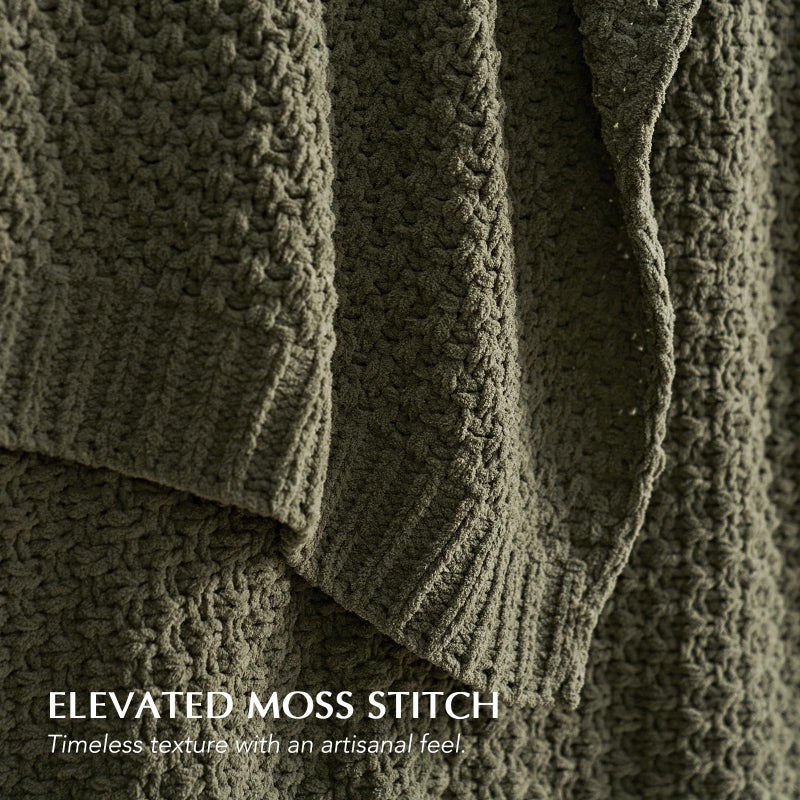 EVERGRACEHOME Chunky Chenille Knit Throw Blanket for Couch, Soft Luxurious Moss Stitch Blankets for Bed, Cozy Decorative Farmhouse Knitted Throws for Sofa, Olive Green, 60" x 80" - Image 3