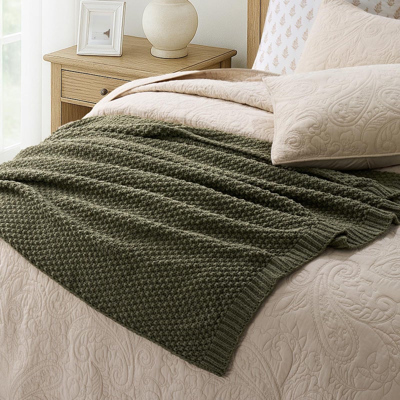 EVERGRACEHOME Chunky Chenille Knit Throw Blanket for Couch, Soft Luxurious Moss Stitch Blankets for Bed, Cozy Decorative Farmhouse Knitted Throws for Sofa, Olive Green, 60" x 80" - Image 4
