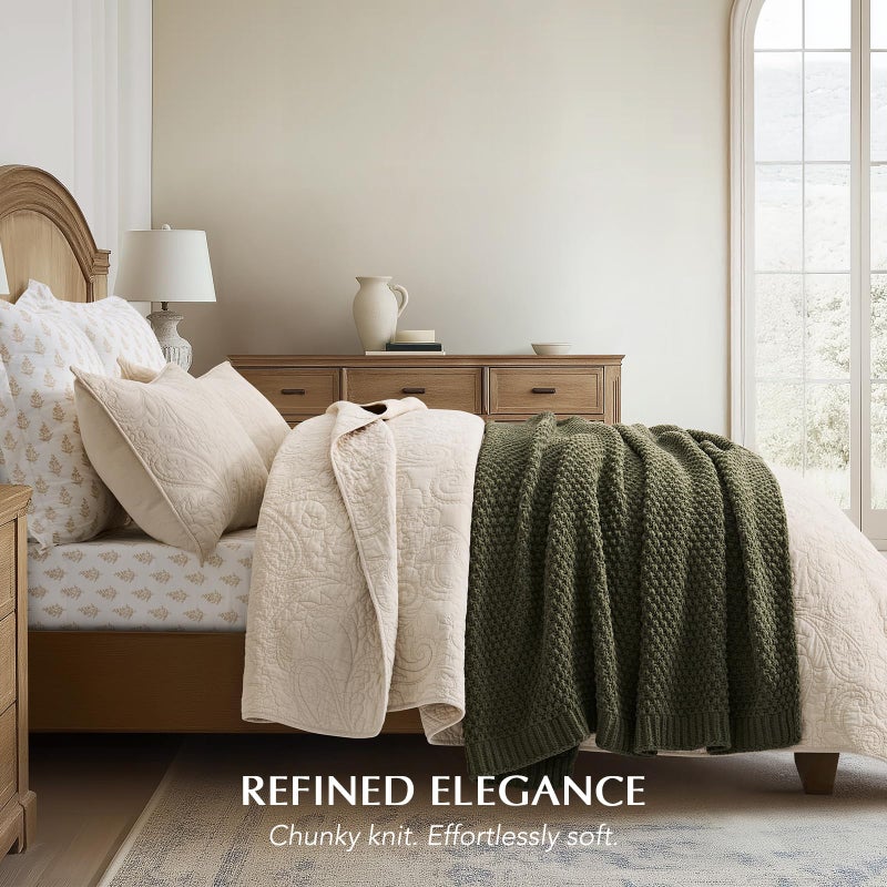 EVERGRACEHOME Chunky Chenille Knit Throw Blanket for Couch, Soft Luxurious Moss Stitch Blankets for Bed, Cozy Decorative Farmhouse Knitted Throws for Sofa, Olive Green, 60" x 80" - Image 5