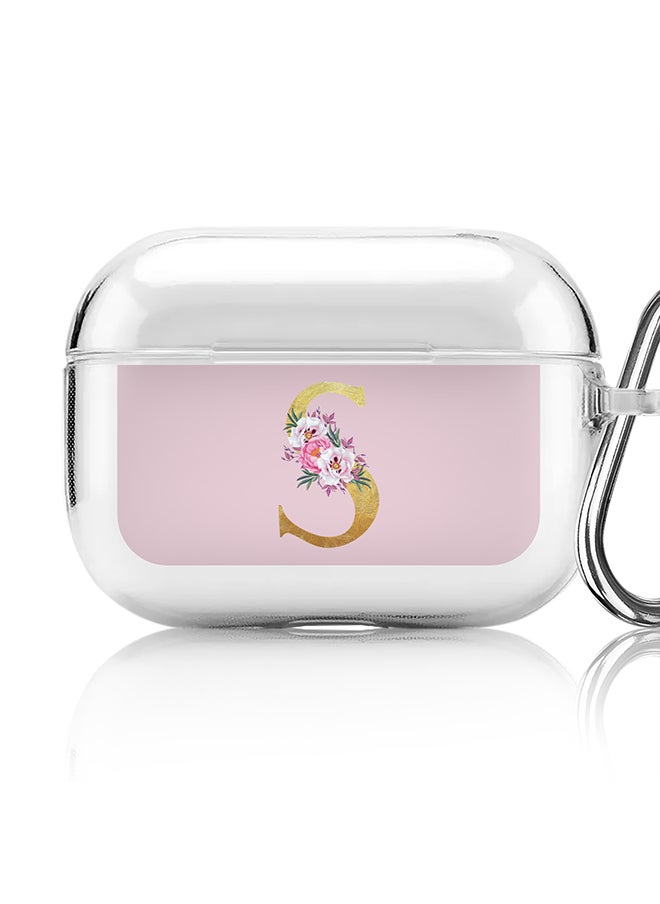 Stylizedd - Classic Clear printed Case for Apple Airpods Pro Soft TPU Gel Thin Transparent Flexible Cover - Custom Monogram Initial Letter Floral Pattern Alphabet - S (Pink ) - Image 1