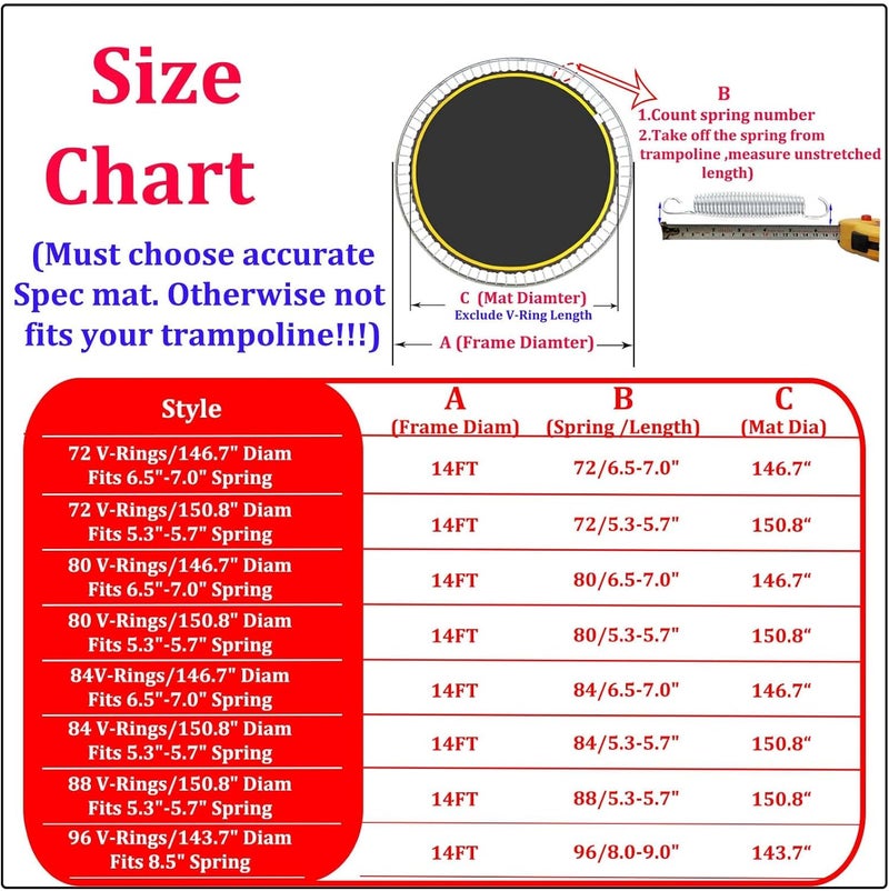 Bzzter Trampoline Replacement Mat,Mat Diameter:11.97-12.56FT,Fits 14ft Trampoline Frame,with 72 80 84 88 96 Rings for Choose,Fits 5.3-8.5 Inch Springs(Need to Choose),Spring and Frame not Include. - Image 2