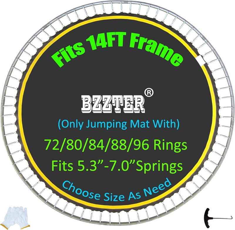 Bzzter Trampoline Replacement Mat,Mat Diameter:11.97-12.56FT,Fits 14ft Trampoline Frame,with 72 80 84 88 96 Rings for Choose,Fits 5.3-8.5 Inch Springs(Need to Choose),Spring and Frame not Include. - Image 1