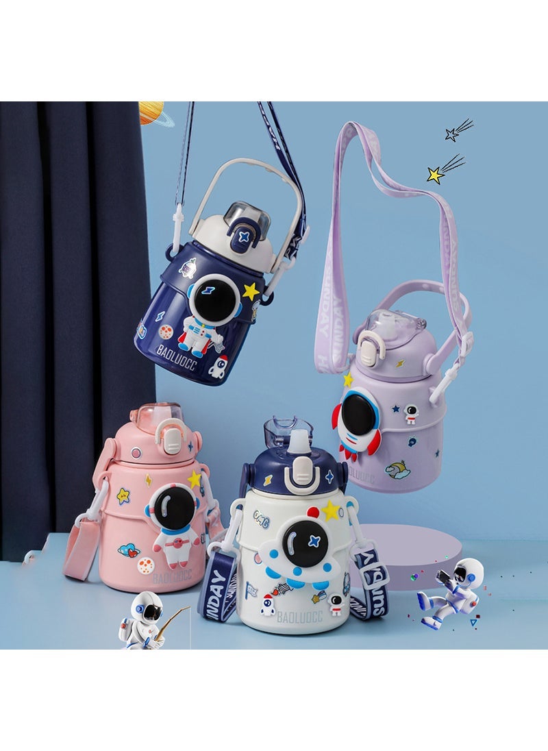 Kids Insulated Cup 316 Stainless Steel Straw Large Capacity Blue (send stickers + 3D stickers) - Image 3