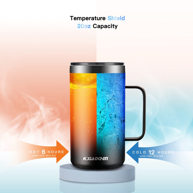 KXIAOCHEN 20oz Insulated Coffee Mug with Lid, Stainless Steel Coffee Cup, Double Wall Vacuum Coffee Tumbler with Handle, Premium Thermal Travel Coffee Mug (Black) - Image 4