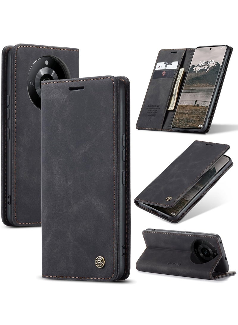 CaseMe Phone Case Luxury PU Leather Design 013 Flip Cover Card Slot Holder Cover For Realme 11 Pro /Realme 11 Pro Plus (Black) - Image 1