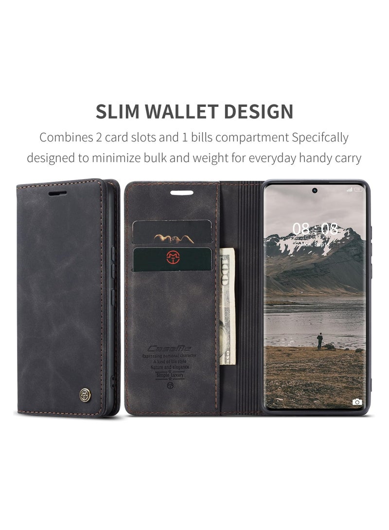 CaseMe Phone Case Luxury PU Leather Design 013 Flip Cover Card Slot Holder Cover For Realme 11 Pro /Realme 11 Pro Plus (Black) - Image 2