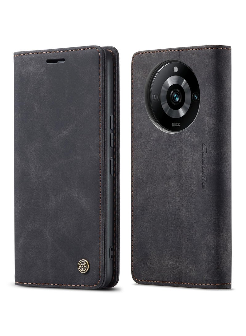 CaseMe Phone Case Luxury PU Leather Design 013 Flip Cover Card Slot Holder Cover For Realme 11 Pro /Realme 11 Pro Plus (Black) - Image 4