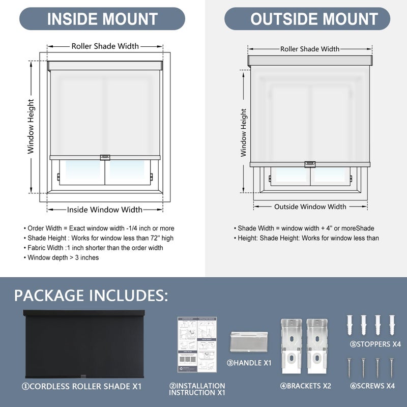 AOSKY Light Filtering Roller Shades Cordless Blinds for Windows, 1% Openness Free-Stop Shades with Valance, Thermal Insulated Fabric, UV Protection, Natural Woven Blindsï¼ˆ20" W x 72" H, Blackï¼‰ - Image 4