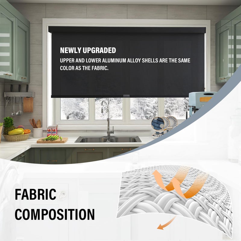AOSKY Light Filtering Roller Shades Cordless Blinds for Windows, 1% Openness Free-Stop Shades with Valance, Thermal Insulated Fabric, UV Protection, Natural Woven Blindsï¼ˆ20" W x 72" H, Blackï¼‰ - Image 5
