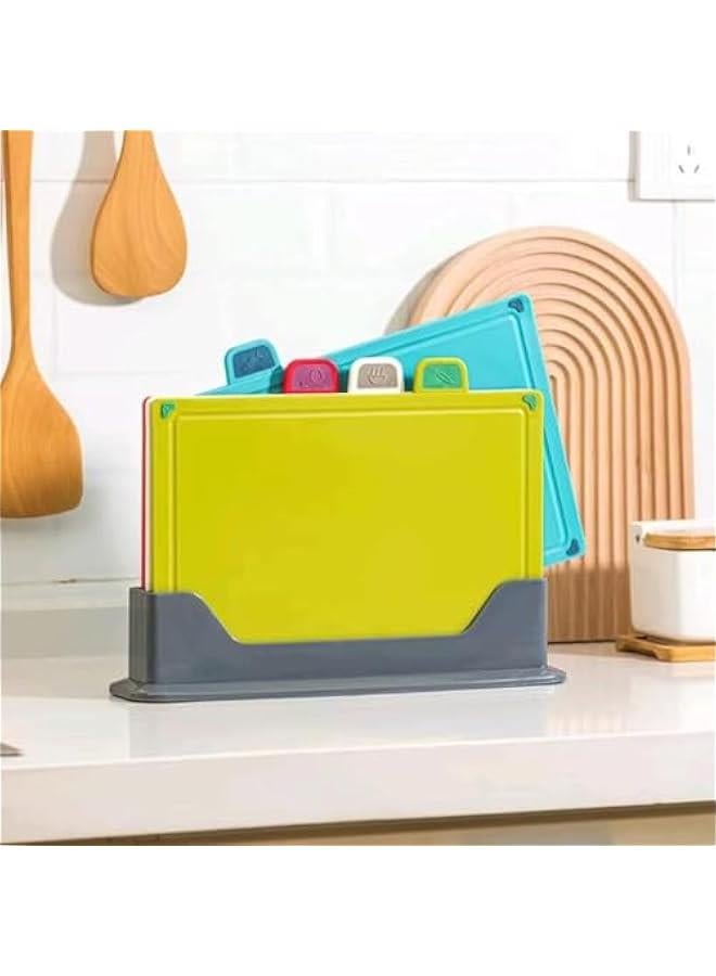 ميكسد مجموعة الواح تقطيع من لوك روزي مقاس 11.8 انش × 8.7 انش مكونة من 4 قطع، لوح تقطيع غير قابل للانزلاق مع اخدود للعصير ورمز الطعام، لوح تقطيع بلاستيكي مع حامل تخزين - الواح تقطيع قابلة للعكس للمطبخ - Image 1