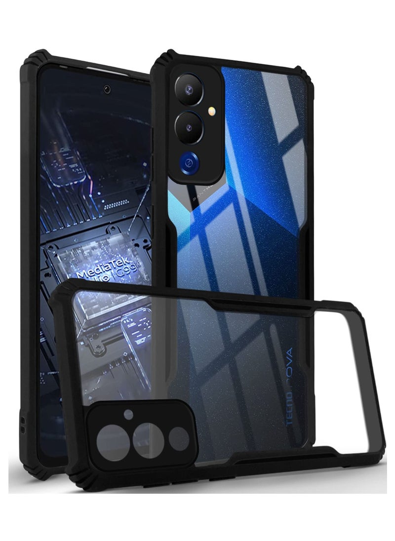 TECNO Pova 4 4G Black Mobile Phone Case Cover, Ultra-Thin Lightweight Cover Soft TPU Bumper + Acrylic Clear Back Case Cover  - Image 1