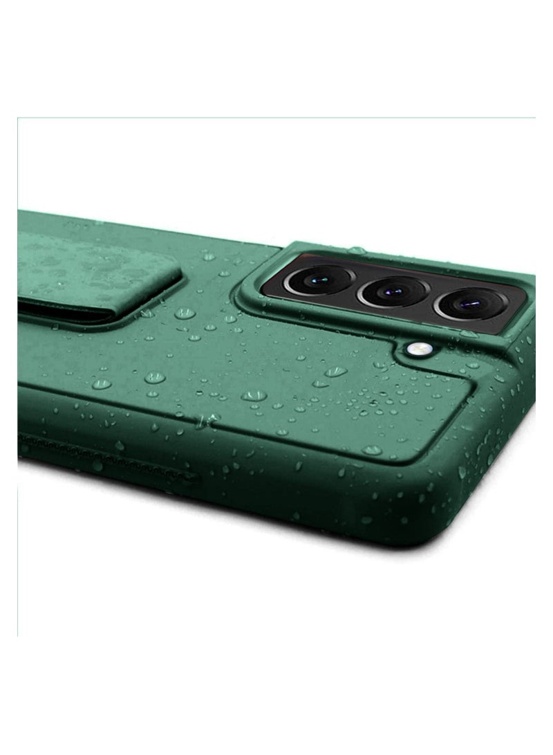 Wtech Premium Quality Silicone Slim PU Leather Kick Back Stand Grip Case Cover For Samsung Galaxy S22 Plus 5G Dark Green - Image 2