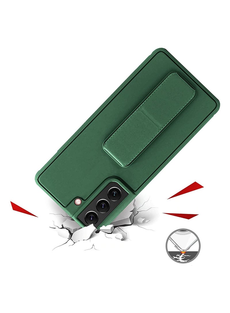 Wtech Premium Quality Silicone Slim PU Leather Kick Back Stand Grip Case Cover For Samsung Galaxy S22 Plus 5G Dark Green - Image 3