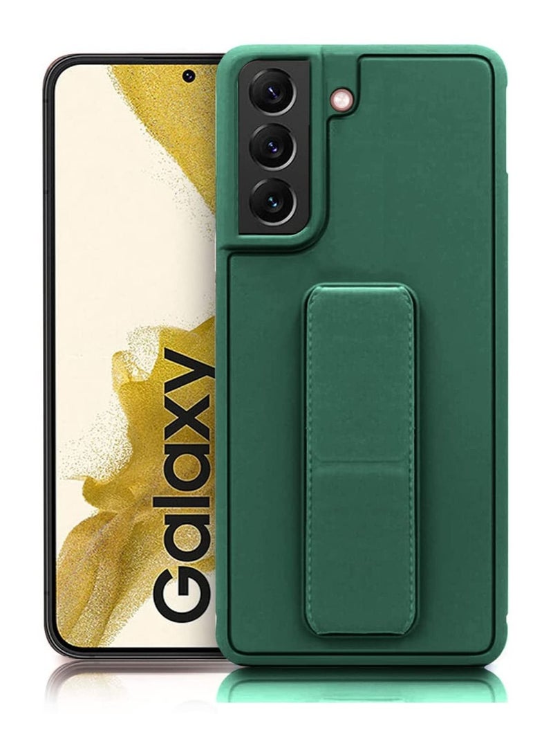 Wtech Premium Quality Silicone Slim PU Leather Kick Back Stand Grip Case Cover For Samsung Galaxy S22 Plus 5G Dark Green - Image 1