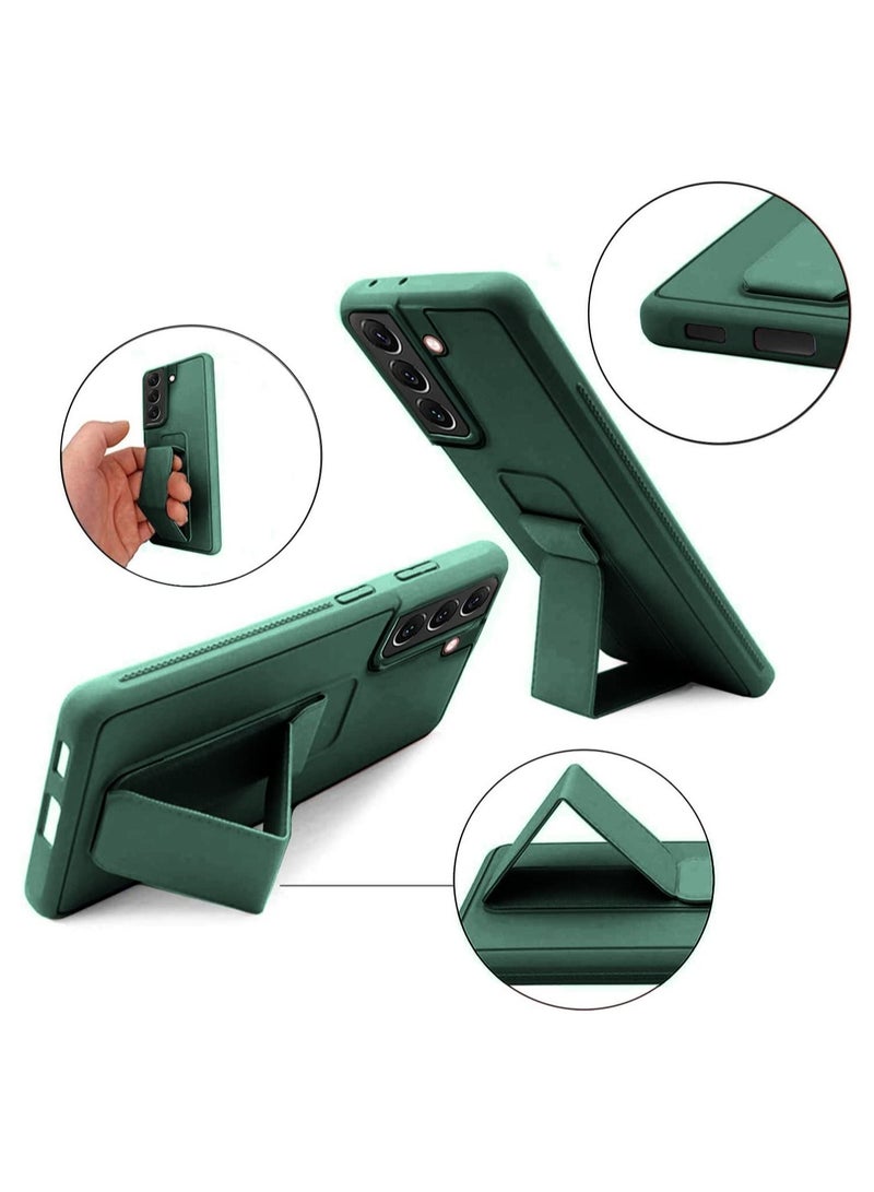 Wtech Premium Quality Silicone Slim PU Leather Kick Back Stand Grip Case Cover For Samsung Galaxy S22 Plus 5G Dark Green - Image 4