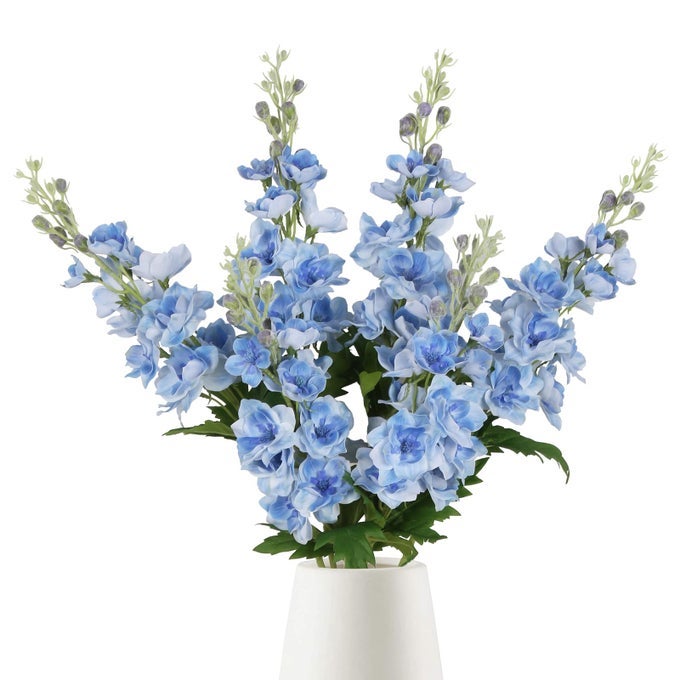 BLUE SILK FLOWERS 6PCS REAL TOUCH DELPHINIUM ARTIFICIAL FLOWERS BLUE LARKSPUR FAUX FLOWERS REALISTIC TALL FLOWERS FOR VASE WEDDING CENTERPIECES FOR TABLES HOME DECOR BLUE